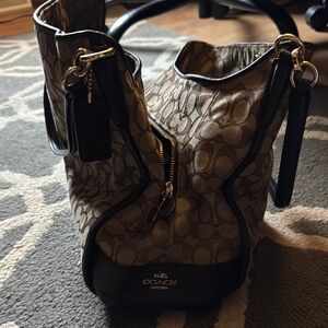 Coach Brown and Black Shoulder Bag with Luxurious Metallic Finish